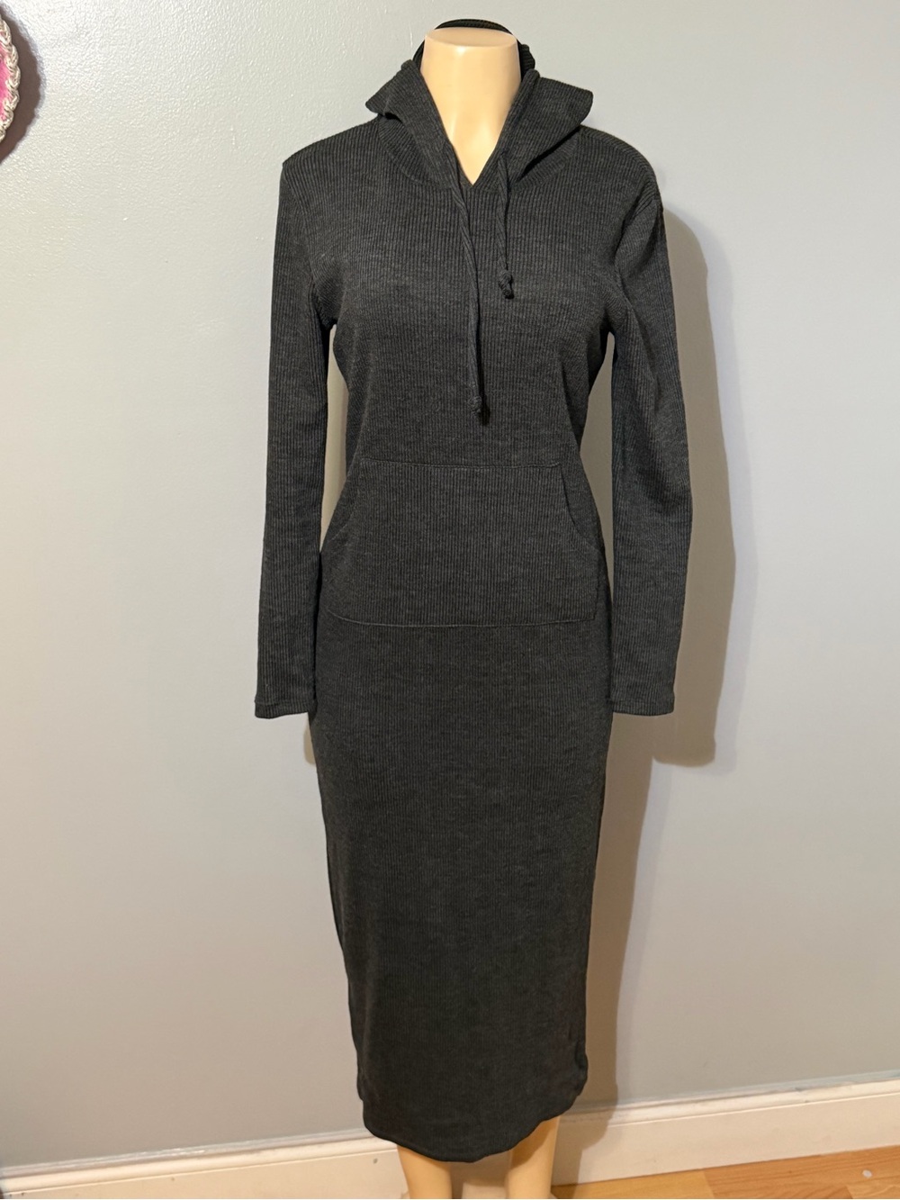 Fashion Nova Charcoal Hooded Knit Midi Dress - Women